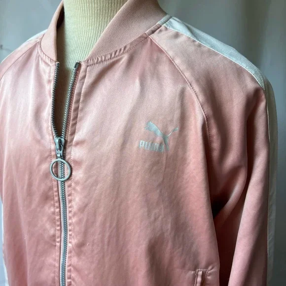 PUMA Pink and White Satin Bomber Jacket Size Small - Picture 6 of 11